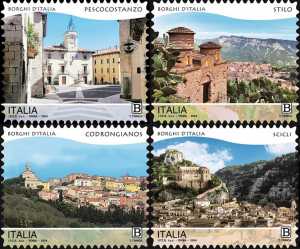 Turistica  50ª serie  -  Patrimonio naturale e paesaggistico -  I Borghi d'Italia : Pescocostanzo ( AQ ) - Stilo ( RC ) - Codrongianos ( SS ) - Scicli ( RG )