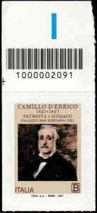 Bicentenario della nascita di Camillo D'Errico - francobollo con codice a barre n° 2091 in ALTO a sinistra