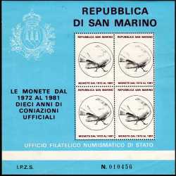 San Marino 1981 - Le monete dal 1972 al 1981 - foglietto erinnofilo numerato