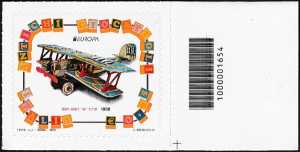  Europa - 60° serie - Giocattoli antichi : biplano - francobollo con codice a barre n° 1654 