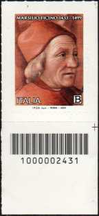 Marsilio Ficino - filosofo, umanista , astrologo - francobollo con codice a barre n° 2431  in   BASSO  a destra