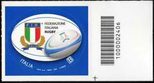 Lo Sport - Federazione Italiana di Rugby - francobollo con codice a barre n° 2406  a DESTRA in basso