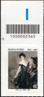 Franca Florio - 150° Anniversario della nascita - francobollo con codice a barre n° 2365 in ALTO  a sinistra