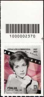 Gina Lollobrigida - francobollo con codice a barre n° 2370 in ALTO a destra