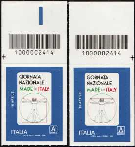 Giornata Nazionale del Made in Italy - coppia di francobolli con codice a barre n° 2414  in ALTO destra-sinistra