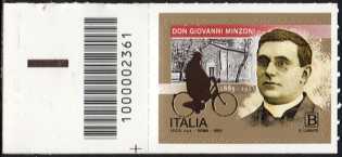 Don Giovanni Minzoni - 100° Anniversario della scomparsa - francobollo con codice a barre n° 2361 a SINISTRA  in  basso