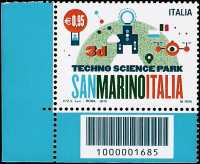 Parco tecnologico scientifico San Marino-Italia - 3D - francobollo con codice a barre n° 1685 