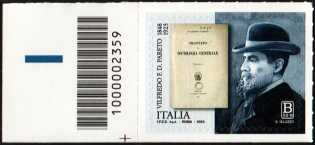Vilfredo Federico Damaso Pareto - 100° Anniversario della scomparsa - francobollo con codice a barre n° 2359 a SINISTRA in basso