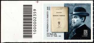 Vilfredo Federico Damaso Pareto - 100° Anniversario della scomparsa - francobollo con codice a barre n° 2359 a SINISTRA in alto