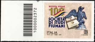 Società di Studi Fiumani - 100° anniversario della fondazione - francobollo con codice a barre n° 2372 a SINISTRA in alto