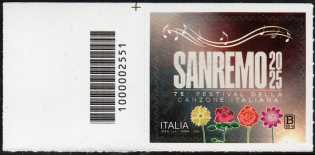 Festival della Canzone italiana - Festival di Sanremo - 75a  edizione - francobollo con codice a barre n° 2551  a  SINISTRA  in  alto