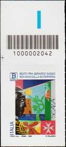 Beato  Gerardo Sasso -  9° Centenario della scomparsa - tariffa B zona 1 - francobollo con codice a barre n° 2042 in ALTO a sinistra
