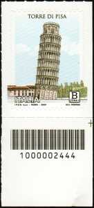 Torre di Pisa - francobollo con codice a barre n° 2444  in  BASSO  a destra