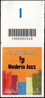 Umbria Jazz - 50° anniversario del Festival estivo - francobollo con codice a barre n° 2348 in ALTO  a  sinistra