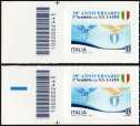 2024 - Lo Sport : 50° Anniversario del primo Scudetto della S.S. Lazio - coppia di francobolli con codice a barre n° 2443  a SINISTRA alto-basso