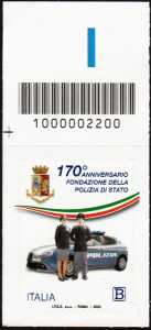 Polizia di Stato - 170° Anniversario della fondazione - francobollo con codice a barre n° 2200 in  ALTO   a  sinistra