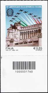 70° Anniversario della Repubblica - francobollo con codice a barre n° 1760 