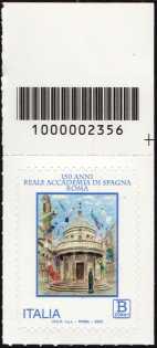 Accademia di Spagna a Roma - 150° anniversario della fondazione - francobollo con codice a barre n° 2356 in ALTO a destra