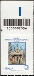 Accademia di Spagna a Roma - 150° anniversario della fondazione - francobollo con codice a barre n° 2356 in ALTO a sinistra