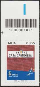 90° Anniversario della istituzione dell' ANAS - francobollo con codice a barre n°1871  IN ALTO A SINISTRA