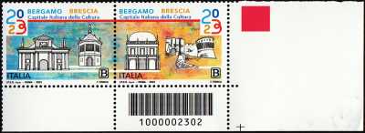 Bergamo Brescia - Capitale Italiana della Cultura 2023 - dittico con codice a barre n° 2302 in  BASSO a destra