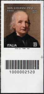 Giornata mondiale della Scienza : don Giovanni Caselli - fisico - francobollo con codice a barre n° 2520  in  BASSO  a  destra