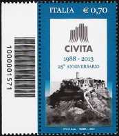 Italia 2013 - 25° Anniversario dell'Associazione Civita  - codice a barre n° 1571 a  DESTRA