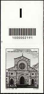 Cattedrale di Santa Maria Assunta di Cosenza - VIII Centenario della consacrazione - francobollo con codice a barre n° 2191 IN  ALTO    a sinistra