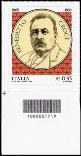 150° Anniversario della nascita di Benedetto Croce - francobollo con codice a barre n° 1719 