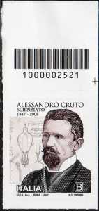 Giornata mondiale della Scienza : Alessandro Cruto - scienziato - francobollo con codice a barre n° 2521  in  ALTO  a  destra