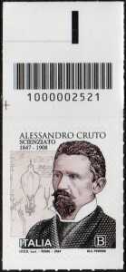 Giornata mondiale della Scienza : Alessandro Cruto - scienziato - francobollo con codice a barre n° 2521  in  ALTO  a  sinistra