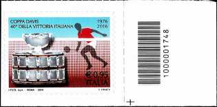 Coppa Davis - 40° Anniversario della vittoria dell'Italia - francobollo con codice a barre n° 1748