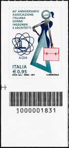 60° Anniversario della AIDIA - Associazione Italiana Donne Ingegneri e Architetti - francobollo con codice a barre n° 1831 in basso a sinistra