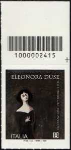 Eleonora Duse - Centenario della scomparsa - francobollo con codice a barre n° 2415  in    ALTO   a   destra