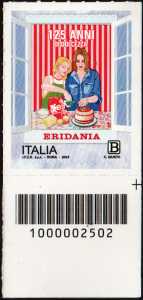 Imprenditoria italiana : Eridania Italia - 125° anniversario - francobollo con codice a barre n° 2502  in  BASSO  a  destra