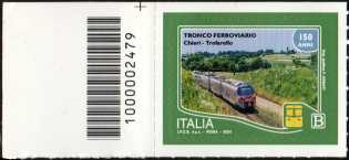 Tronco ferroviario Chieri Trofarello - francobollo con codice a barre n° 2479  a SINISTRA  in  alto