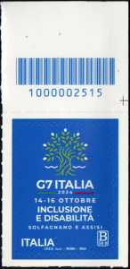 G7 ITALIA : Inclusione e Disabilità - francobollo con codice a barre n° 2515  in  ALTO   a  destra