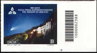 Il presepe di Greccio - 800° anniversario della prima rappresentazione - francobollo con codice a barre n° 2388 a DESTRA in basso