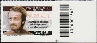 Il senso civico - Lotta alla mafia : Peppino Impastato - francobollo con codice a barre n° 1862 a DESTRA in basso