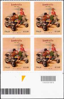 Eccellenze del sistema produttivo ed economico  - Lambretta - 70° anniversario della produzione - quartina con codice a barre n° 1810