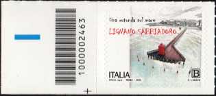 Lignano Sabbiadoro - Una rotonda sul mare - francobollo con codice a barre n° 2463  a SINISTRA  in  baso