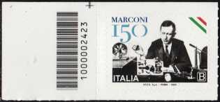 Guglielmo Marconi - 150° Anniversario della nascita - francobollo con codice a barre n° 2423  a SINISTRA   in  alto