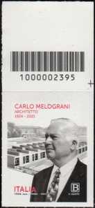 Carlo Melograni - architetto - Centenario della nascita - francobollo con codice a barre n° 2395  in   ALTO  a  destra