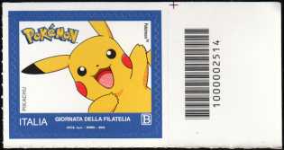 Giornata della Filatelia 2024 - I Pokemon - francobollo con codice a barre n° 2514  a DESTRA   in   alto