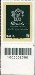 Imprenditoria italiana : Pineider : 250° anniversario della fondazione - francobollo con codice a barre n° 2500  in  BASSO   a  destra