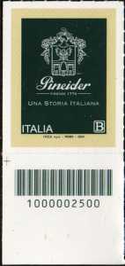 Imprenditoria italiana : Pineider : 250° anniversario della fondazione - francobollo con codice a barre n° 2500  in  BASSO   a  sinistra