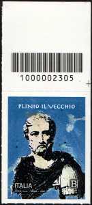 Plinio il Vecchio - Bimillenario della nascita - francobollo con codice a barre n° 2305 in  ALTO a destra