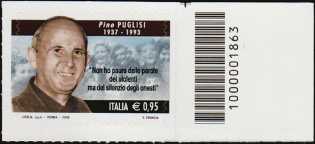 Il senso civico - Lotta alla mafia : Pino Puglisi - francobollo con codice a barre n° 1863 a DESTRA in alto