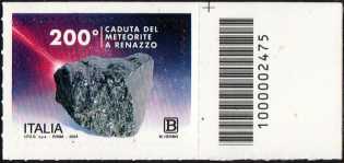 Meteorite di Renazzo - Bicentenario della caduta - francobollo con codice a barre n° 2475  a DESTRA in  alto