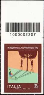 Industria del risparmio gestito - francobollo con codice a barre n° 2207 in ALTO  a  destra